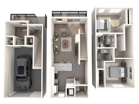 Floor plan for 2 beds, 2.5 baths, 1253 sqft